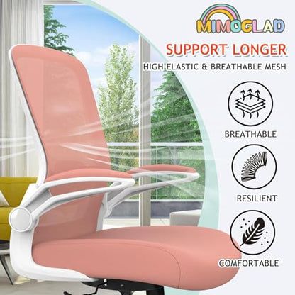 Mimoglad Home Office Chair, High Back Desk Chair, Ergonomic Mesh Computer Chair with Adjustable Lumbar Support and Thickened Seat Cushion - color: Spanish Pink