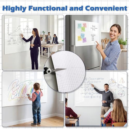 Dry Erase Whiteboard Paper, Large White Board Stickers for Wall, 6x4ft Dry Erase Paper Roll with Adhesive Backing, Perfect Replacement for White Board, No Ghost After 60 Days, 9 Much Better Markers - size: 48''x72''