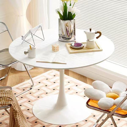 Round White Dining Table Modern Kitchen Table with Pedestal Base in Tulip Design, Mid-Century Leisure Table for 2 to 4 Person，for Kitchen, LivingRoom, Office, Cafe (23.6 x 23.6 x 28.7 inches) - size: 23.6 x 23.6 x 28.7 inches