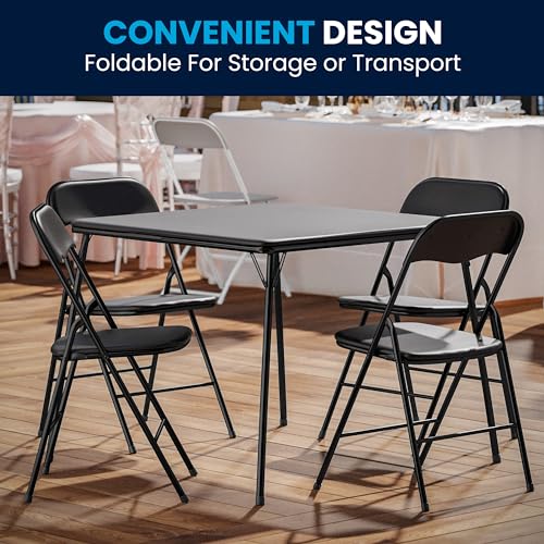 EMMA + OLIVER Black Square Folding Card Table and Chairs Set for 4 Players | Lightweight, Easy Storage, Padded Top - color: Black