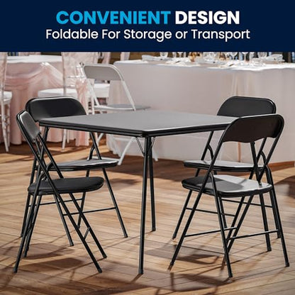EMMA + OLIVER Black Square Folding Card Table and Chairs Set for 4 Players | Lightweight, Easy Storage, Padded Top - color: Black