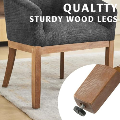 Modern Upholstered Barrel Dining Chair Set of 4, Natural Hardwood Frame, Farmhouse Linen Chairs for Dining Room, Kitchen(Charcoal) - color: Black (Charcoal), size: Set of 4