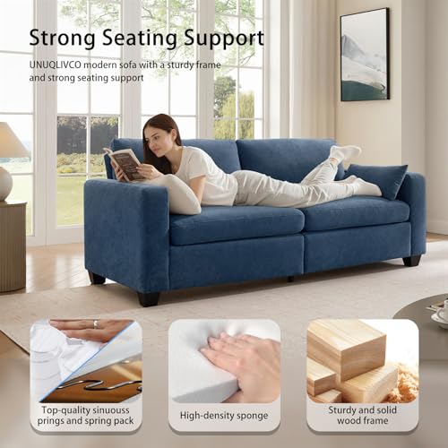 Modern Loveseat Sofa Chenille Fabric Couches (Blue) | Spring Cushions, Removable Cover, Solid Wood Frame, Wide Armrest, for Living Room, Small Space - color: Blue
