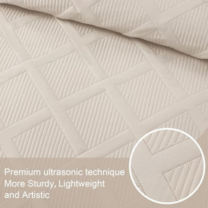 Exclusivo Mezcla Twin Size Quilt Set, Brich Beige | Soft Bedspreads with 1 Pillow Sham, Modern Striped Pattern, Lightweight Bedding Set Coverlets for All Seasons, 68x88 Inch - color: Brich Beige, size: Twin (68"x88")