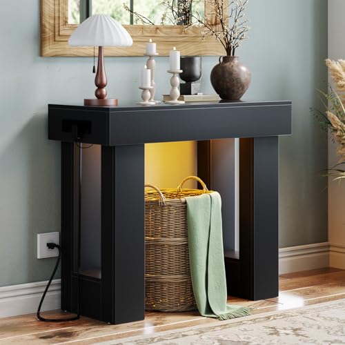 Unikito 39" Entry Table with Power Outlet and Sensor Light, Black | Narrow Foyer Table with Open Storage, Wooden Console Table, Versatile Modern Entryway Tables for Entrance/Hallway/Living Room - color: Black, size: 39IN