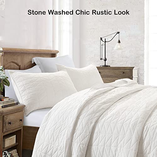 HORIMOTE HOME Quilt Set Twin Size, Stone-Washed Chic Rustic Cream White Coverlet with Classic Triangle Stitched Pattern, Ultra Soft Lightweight Quilted Bedspread for All Season, 2 Pieces - color: Cream White, size: Twin