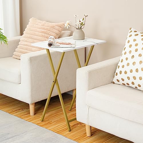 HOOBRO Folding TV Tray Tables, Set of 2 Side Table for Small Space, Industrial Snack Tables for Eating at Couch, Stable Metal Frame, Easy Assembly, Space Saving, Marble and Gold DM25BZ01 - color: Marble + Gold