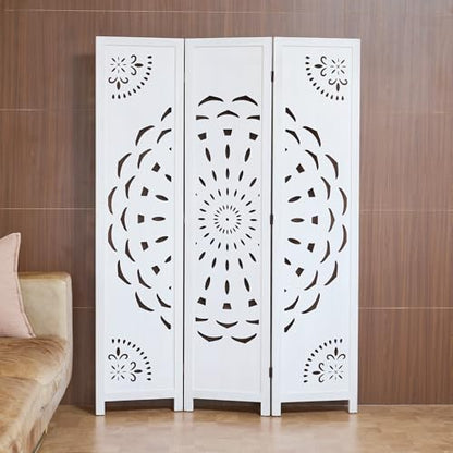 66.9Inch Wooden Room Partition - 3 Panels Boho-Styled Space Room Divider for Home/Office, Headboard & Yoga/Photo/Video Call Backdrop (White) - color: White, size: 3 Panels