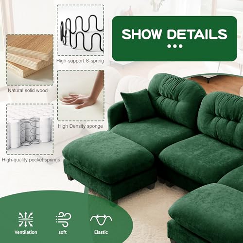 Modular Loveseat Sofa Mini Couch with Premium Chenille Fabric and Tufted Pleated Backrest Flexible Small Couch for Bedroom and Living Room Ergonomic 2-Seater Sofa for Adults and Compact Spaces (Green) | Sturdy & Durable - color: Green