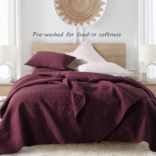 HORIMOTE HOME Burgundy Quilt Set King Size, Lightweight Soft Pre-Washed Microfiber Classic Circle Pattern Bedspread Coverlet, 3 Pieces Quilt Bedding Set with Pillow Shams for All Season, 106x96 inches - color: Burgundy, size: King