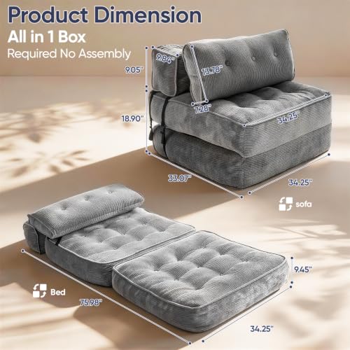 Folding Sofa Bed, Convertible Single Sleeper Chair with Back Support & Pillow, Multifunctional Fold Out Chair Bed for Small Space Living Room Bedroom Guest Office (Dark Grey) - color: Dark Grey, size: Single
