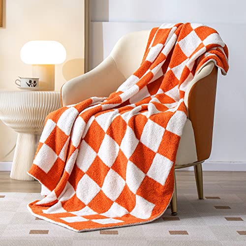 SeaRoomy Fuzzy Checkered Throw Blanket for Couch,Orange 51"X63" | Warm,Cozy,Fluffy,Lightweight,Gift for Women Couch Sofa Bed Room Home Decor - color: Burnt Orange, size: 51"×63"