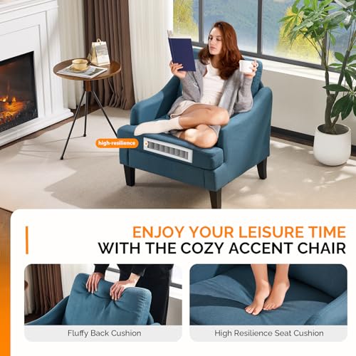 VINGLI Linen Fabric Accent Chair Navy Blue, Modern Upholstered Armchair, Comfy Sofa Chair Living Room Bedroom Furniture for Apartment - color: Navy Blue