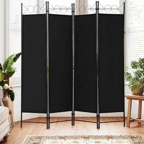 PayLessHere 4 Panel Room Divider 6FT Steel Frame Screen Folding Privacy Divider Freestanding Partition for Home Office Bedroom,Coal Black - color: Coal Black