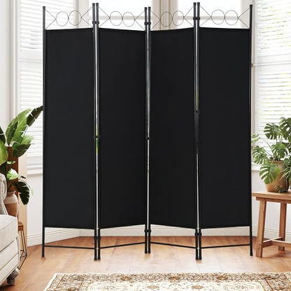 PayLessHere 4 Panel Room Divider 6FT Steel Frame Screen Folding Privacy Divider Freestanding Partition for Home Office Bedroom,Coal Black - color: Coal Black