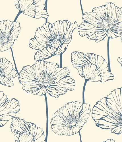 Peel and Stick Wallpaper Blue and Beige Wallpaper | 17.3inx196.8in Floral Contact Paper Self Adhesive Wall Paper Boho Removable for Bedroom Living Room Decor - color: Blue and Beige, size: 17.3" x 196.8"