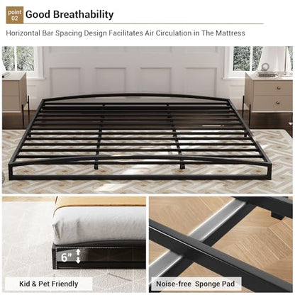 IDEALHOUSE Low Bed Frame, 6 in King Size Metal Platform Bed Frame, Black | Arch Design, Heavy Duty Bed Frame, Strong Bearing Capacity, No Box Spring Needed, - color: 6 Inch Black, size: King