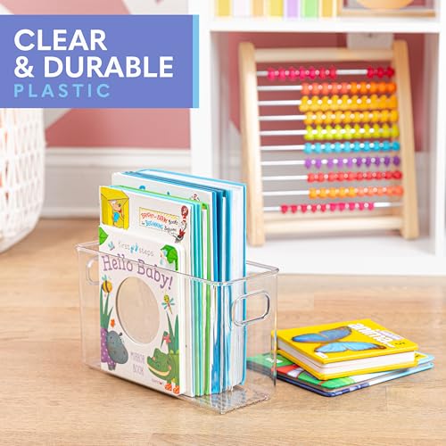 Plastic Food Storage 4 Pack Clear Container Bin with Handles for Organizing Kitchen, Pantry, Refrigerator, Freezer, Pantry, Cabinet, Closet, Bathroom. 10”x4”x6” - size: 10x4x6