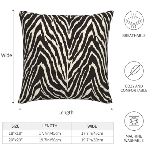 Zebra Throw Pillow Covers Black and White Zebra Seamless Pattern Pillow Cover 18x18 Inch Set of 2 Zebra Skin Pattern Texture Pillowcase Square Cushion Cases for Couch Bed Sofa - color: Black White, size: 18" x 18" (Pack of 2)