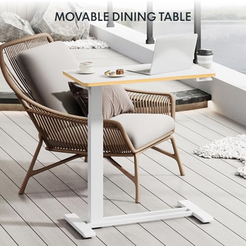 FLEXISPOT H7 28" Pneumatic Height-Adjustable Overbed Table with Wheels | C-shaped bedside table TV Tray,Medical End Side Table,Laptop desk for Hospital Home office use,27.6"Wx15.7"D,White Maple - color: White Maple, size: Small