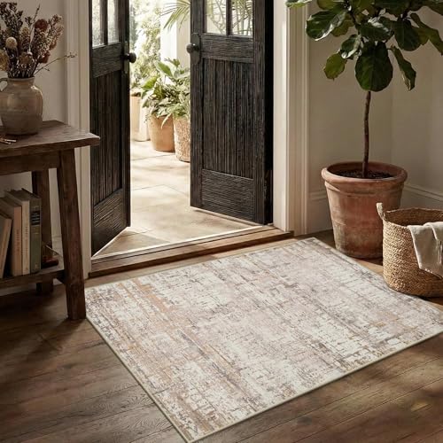 2x3 Beige Washable Entryway Rug,Small Door Mat for Bathroom Kitchen | Soft,low pile,stain resistant,small throw carpet, ideal for kitchen, hallway, nursery, laundry & bedside indoor spaces - color: Beige Grey, size: 2' x 3' (Rectangular)