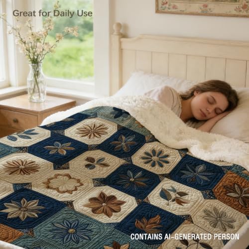 MILANKET Farmhouse Sherpa Blanket Inches Botanical Patchwork Blanket | Sherpa; Soft; Reversible; Farmhouse Sherpa Blanket Inches Botanical Patchwork; Floral; Throw; for; Couch; and; Bed; Cozy - color: Farmhouse Floral, size: Throw(50"x60")