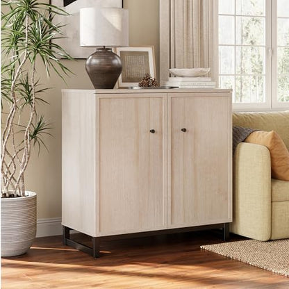 Rustic Storage Cabinet, Modern Farmhouse Style 4-Door Design with Metal Frame Base for Dinnig Room Living Room Entryway,Beige Oak - color: Beige