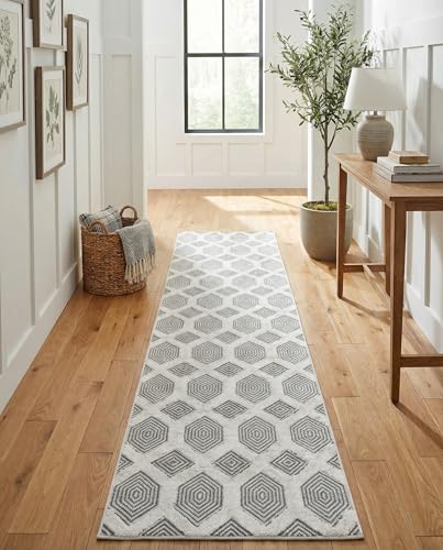 Rugs.com - Sabrina Soto Casa Rug – 12 Ft Runner Anthracite Gray Cotton Textured Runner – Modern Geometric Design for Hallways and Entryways - color: Anthracite Gray, size: 2'7" x 12' (Runner)
