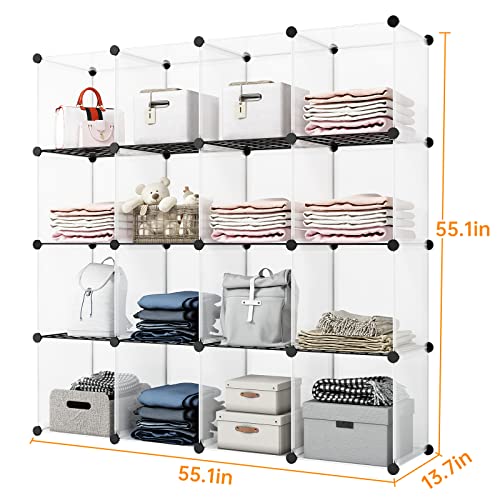 Cube Storage Organizer,16-Cubes Shelf Unit with Door and Metal Mesh. Large Capacity Storage Books,Toy and Clothes Organizers Cabinet. Ideal for Home, Bedroom,Office, Bookroom,White(14x14inch)