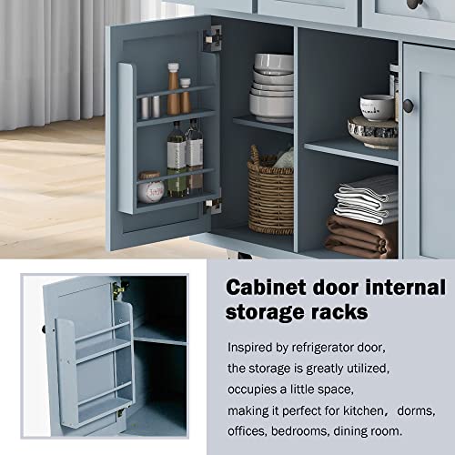 Kitchen Island, Rolling Kitchen Cart with Drop Leaf Top | Drop leaf countertop expands prep and serving space, folds down to save room in compact kitchens or dining areas - color: Blue + Mdf + Rubber Wood