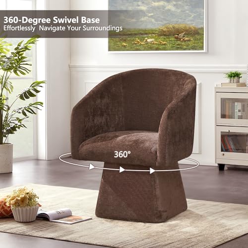Swivel Modern Accent Chair,Luxury Fabric Upholstered Makeup Chair Comfy Barrel Chair with No Wheels,360°Rotating Vanity Armchair for Living Room Bedroom Office(Brown,Set of 2) - color: Brown, size: Set of 2