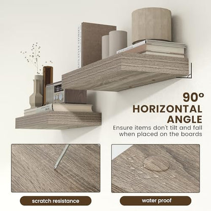 Deep Floating Shelves, 24'' x 12'' Grey Shelves for Wall Set of 2 | Invisible Brackets, Engineered Wood, Mounting Hardware Included, 40LBS, Bathroom, Laundry Room, Kitchen, Living Room - color: Grey, size: 24W x 11.6D x 2H, 2 Pack