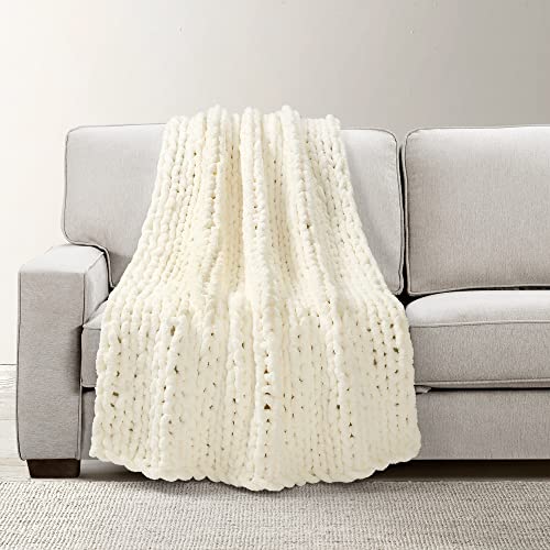 Lush Decor Hygge Ultra Soft Cozy Chenille Chunky Knit Blanket/Throw, 72" x 40", Ivory - color: Ivory, size: 72" x 40"