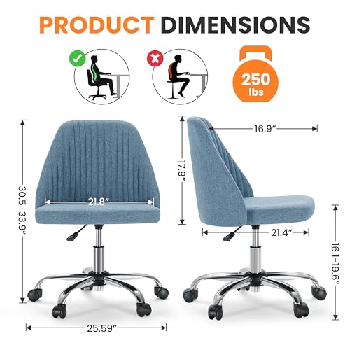 Simple Deluxe Armless Office Desk Chair, Modern Cute Swivel Vanity Chair Comfy Home Office Chairs with Wheels Height Adjustable Rolling Computer Task Stools for Living Room, Make-up, Bedroom, Blue - color: Blue