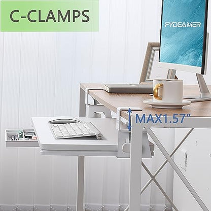 ETHU Keyboard Tray Under Desk, 26.77" X 11.81" Large Size Keyboard Tray with C Clamp-on Mount Easy to Install, Computer Keyboard Stand, Ergonomic Keyboard Tray for Home and Office(White) - color: White