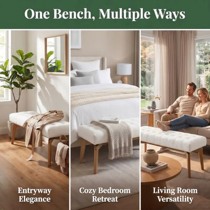 HNY White Upholstered Bench,End of Bed Bench | Entryway Bench Storage Bench Modern Tufted Floating Design Window Bench Seat for Living Room Indoor Hallway( Chenille) - color: White Chenille