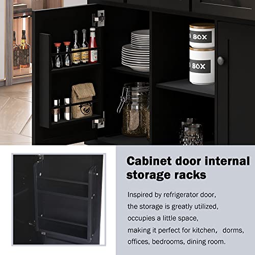 Kitchen Island, Rolling Kitchen Cart with Drop Leaf Top | Drop leaf countertop expands prep and serving space, folds down to save room in compact kitchens or dining areas - color: Black + Mdf + Rubber Wood