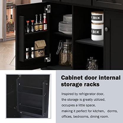 53'' Rolling Kitchen Island with Storage, Large Kitchen Cart On Wheels with Drop Leaf & Power Outlet & Drawers, Mobile Kitchen Table with 3 Drawers, for Dining Room (Black) - color: Black
