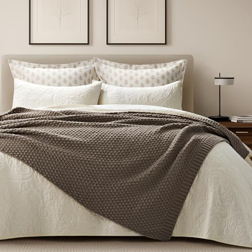 EVERGRACEHOME Chunky Chenille Knit Throw Blanket, 60 x 80, Mocha Brown | Sculpted Moss Stitch, Chic Modern Farmhouse, All-Season Warmth, OEKO-TEX® Certified, Elegant Blanket for Couch, Bed, Sofa - color: Mocha Brown, size: 60" X 80"