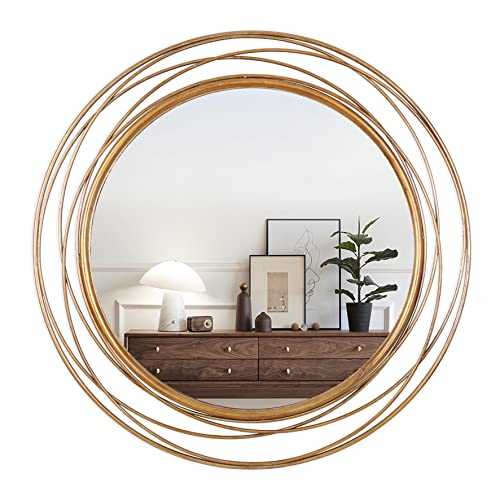 Gold Round Mirror, 36 Inch Decorative Circle Wall Mirror for Entryway, Living Room & Hallway, Large Iron Hanging Mirror - color: Gold, size: 35.5"L x 35.5"W