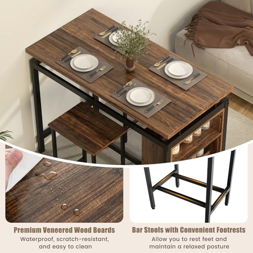 GIANTEX 3-Piece Dining Table Set - Counter Height Dining Table Set with 2 Bar Stools, 3-Tier Storage Shelf, Space-Saving Breakfast Nook Table Set for Small Places, Kitchen Table Chairs Set for 2