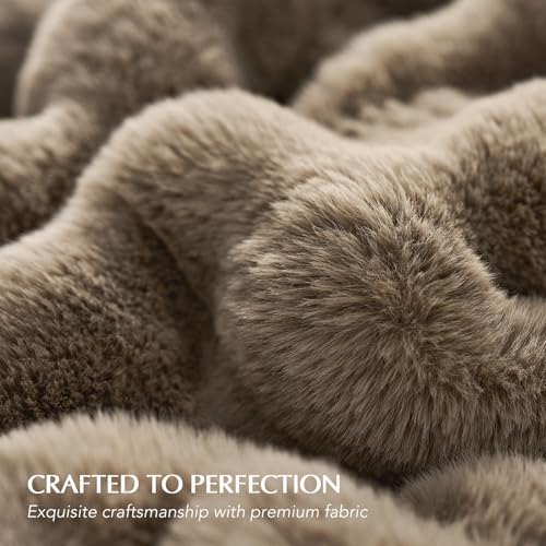 Faux Rabbit Fur Bubble Throw Blanket, 60"x80", Greige | Ultra Soft, Luxury Faux Rabbit Fur Throw, Thick Warm Bubble Blanket, Cozy Fluffy Reversible, for Bed, Couch, Chair, Sofa - color: Greige, size: 60"x80"