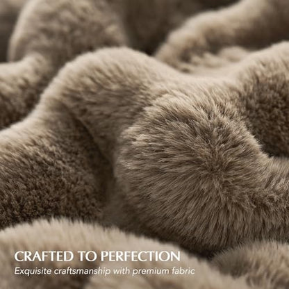 Faux Rabbit Fur Bubble Throw Blanket, 60"x80", Greige | Ultra Soft, Luxury Faux Rabbit Fur Throw, Thick Warm Bubble Blanket, Cozy Fluffy Reversible, for Bed, Couch, Chair, Sofa - color: Greige, size: 60"x80"