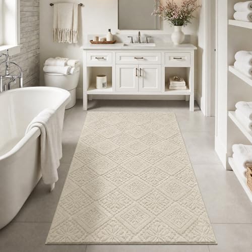 U'Artlines 3x5 Beige Washable Area Rug for Living Room | Soft Fluffy, High Low Textured Carpet, Modern Neutral, Geometric, Non Slip Rugs for Bedroom, Dining Room, Kids Room - size: 3 x 5ft