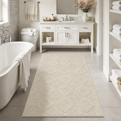U'Artlines 3x5 Beige Washable Area Rug for Living Room | Soft Fluffy, High Low Textured Carpet, Modern Neutral, Geometric, Non Slip Rugs for Bedroom, Dining Room, Kids Room - size: 3 x 5ft