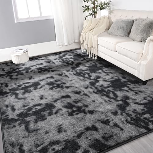 Gifeas Large Ultra Soft Modern Area Rugs, 4x6 Feet Tie-Dyed Dark Grey | Thickened Memory Foam Indoor Solid Minimalist Carpet, Non-Slip Furry Comfy Rug for Kid Boy Girl Nursery Dorm Room Home Decor - color: Tie-dyed Dark Grey, size: 4' X 6' (Rectangular)