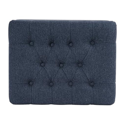 Spatial Order 24" Button Tufted Storage Ottoman - Blue Woven Fabric - color: Blue Woven Fabric