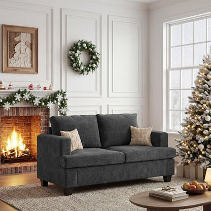 Apicizon 63" Cloud Sofa Loveseat Sofas, Comfy Loveseat Couch for Bedroom Living Room, Couch Sofa with Removable Cushions, Dark Grey Chenille - color: Dark Grey Chenille, size: Loveseat