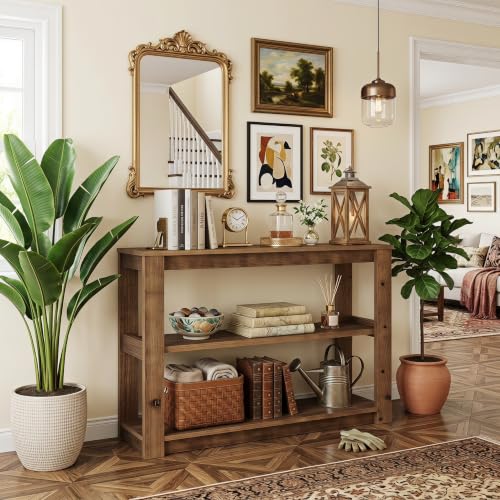 41.34" Solid Wood Console Table, Narrow Entryway Table with 3-Tier Shelves | Farmhouse Sofa Table with Storage; Versatile Accent Table for Living Room, Hallway, Foyer; Space-Saving 11.81" Depth