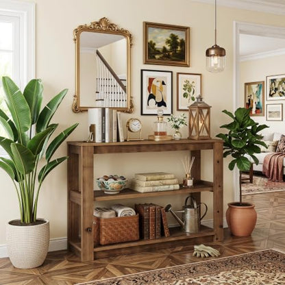 41.34" Solid Wood Console Table, Narrow Entryway Table with 3-Tier Shelves | Farmhouse Sofa Table with Storage; Versatile Accent Table for Living Room, Hallway, Foyer; Space-Saving 11.81" Depth